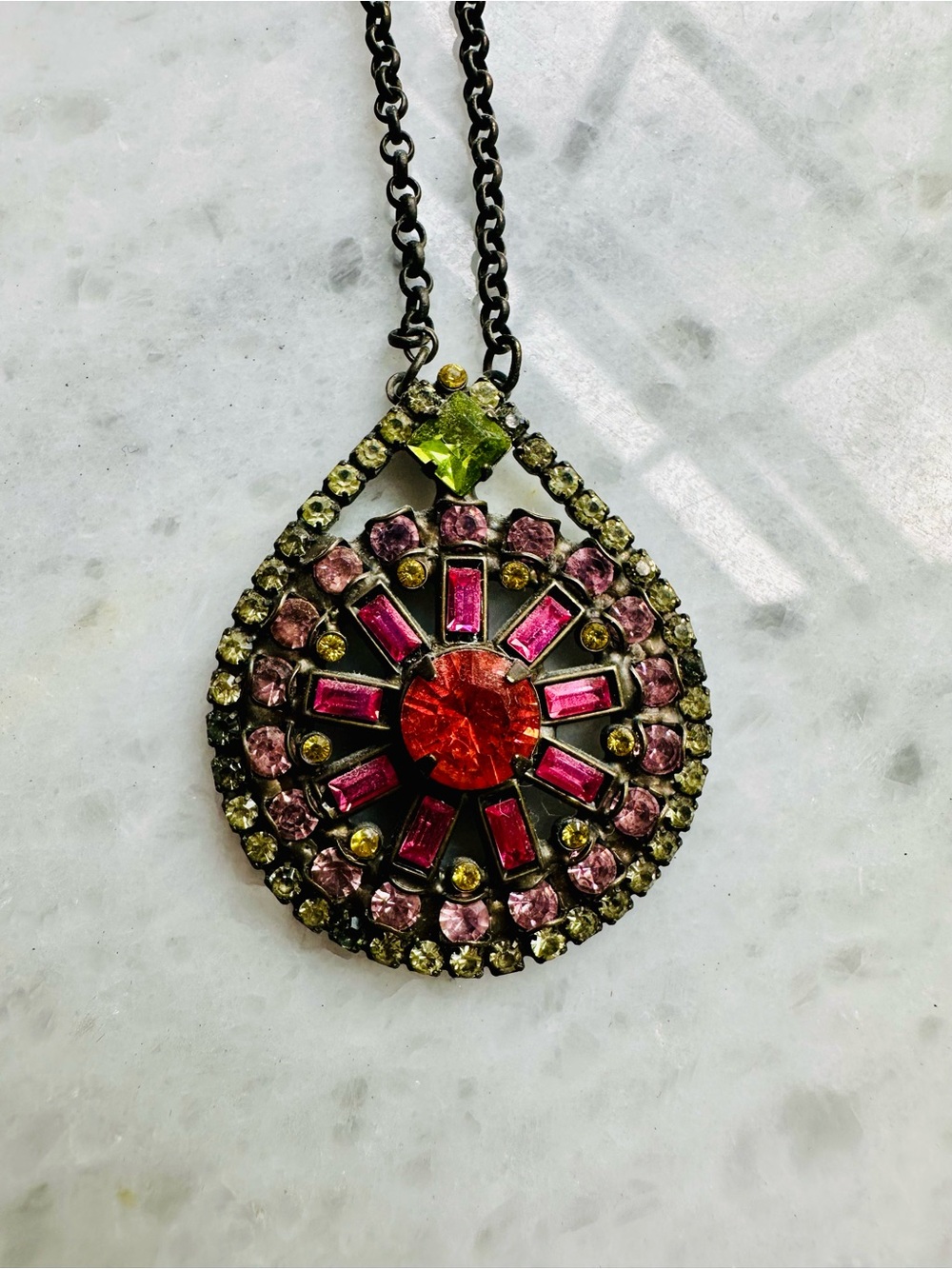 Sorelli Crystal Teardrop Pendant Necklace in Red, Pink & Green